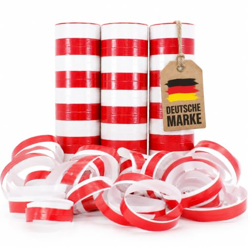 60 Luftschlangen * ROT-WEISS * Deko für Party und Geburtstag | 3 Rollen je 20x Schlangen, 4m lang, Schwer Entflammbar, Made in EU | Mottoparty Fasching Karneval Silvester, Farbe: Rot-Weiß