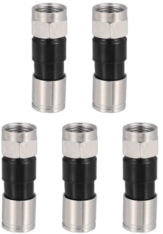 sourcing map 5 Pcs F Type Coaxial Cable Compression Connectors, 75 Ohm Copper RG59 Coaxial Male Connector with Water Tight O Ring for Cable TV Antennas Routers Modems Satellite TV, Black