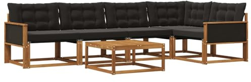 vidaXL Outdoor-Sofagarnitur mit Kissen 6 pcs Natürlich und Schwarz, Garten-Sofa, modernes Outdoor-Sofa, langlebige Terrasse, Chill-Lounge, stilvolle Komfort-Einheit zum Entspannen