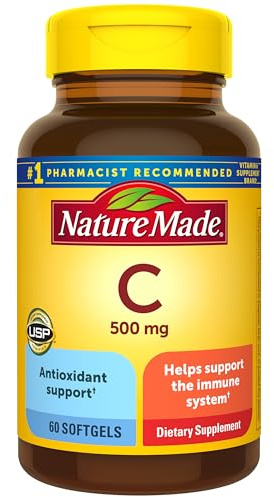 Nature Made Vitamin C 500 mg, Dietary Vitamin C Supplement for Immune Support, 60 Softgels, 60 Day Supply