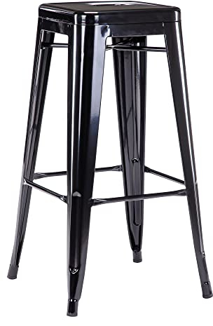 Duhome Barhocker Eisen Barstuhl, Sitzhöhe 76cm Tresenhocker, Stapelbar Metall Bistrohocker mit Fußstütze im Industry Design, Schwarz