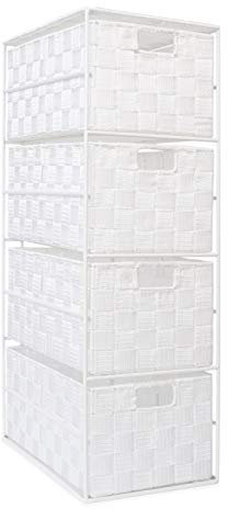EHC Woven 4 Drawer Storage Unit Cabinet For Bathroom, Bedroom - White