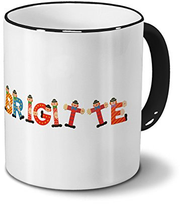 printplanet Tasse mit Namen Brigitte - Motiv Holzbuchstaben - Namenstasse, Kaffeebecher, Mug, Becher, Kaffeetasse - Farbe Schwarz