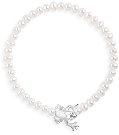 Drachenfels Armband mit Süßwasserperlen und Frosch in Echtsilber/Kollektion Froschkönig/Elegantes Damenarmband/Designer-Schmuck/D FR 81/AG