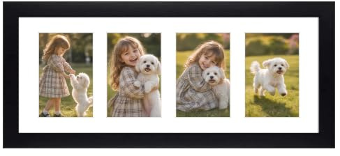 Golden State Art, 8x20 Matted Black Wood 4-Opening for 4 x 6 Collage Picture Frame by Golden State Art