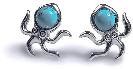 Klassische silberne Oktopus-Ohrstecker mit Türkis