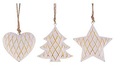 Gift Company Christbaumschmuck 3-er Set HÄNGER Rautenmuster Größe S Metall weiß