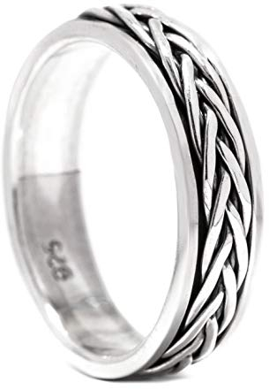 Windalf Wikinger Ring WIRA h: 0.5 cm Flechtmuster Drehring Hochwertiges Silber (Silber, 54 (17.2))