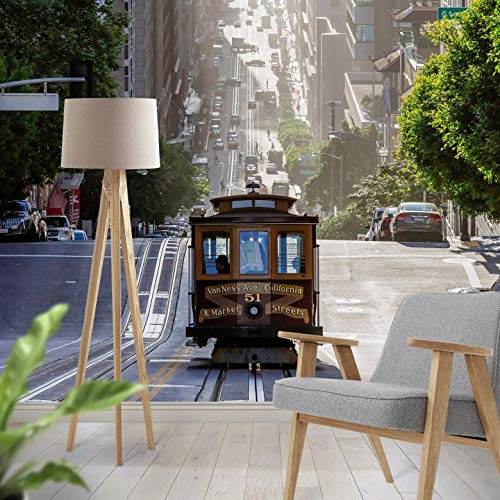 Fototapete Colombo Cable Car in San Francisco Kalifornien Kabelstraßenbahn Zug Waggon Straße steil Straßenbahn Foto Vlies Tapete