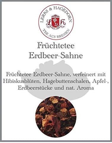 Lerbs & Hagedorn, Früchte Tee Erdbeer Sahne | 250g (ca. 21 Liter) verfeinert mit Hibiskusblüten, Hagebuttenschalen, Apfel-, Erdbeerstücke