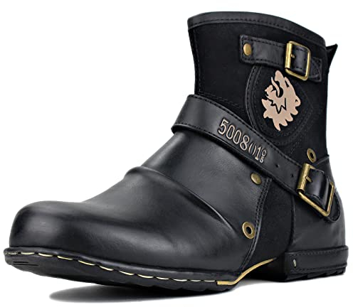 COWSDELLA Herren Chukka Stiefel aus Leder Rindsleder mit Gummisohle Biker Motorrad Kleid Männer Mode Stiefel CD-5008-1-Black,Schwarz, Size US9.5, EU42.5