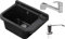 VBChome Ausgussbecken mit Armatur 59 x 34 x 21 Schwarz ausziehbarer Armatur Seifenspender cm Schwarz Spülbecken Waschtrog mit Überlauf Waschbecken für Gewerbe Waschraum Garten inkl. Ablaufgranitur