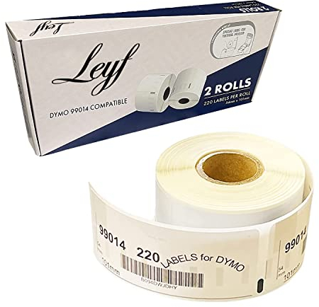 Leyf 2 Rollen 99014 S0722430 Etiketten - 54mm x 101mm - 100% kompatibel für Dymo und Seiko Labelwriter - 2 Rolle Pack Etiketten = 440 Label Adressetiketten,Etikettendrucker, Selbstklebende