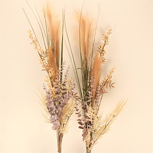 OF 2 Kunstgräser, Künstliches Pampasgras mit Farn und Eukalyptus Blättern - Kunstgras, Dekogras, 114 cm hoch (Natur)