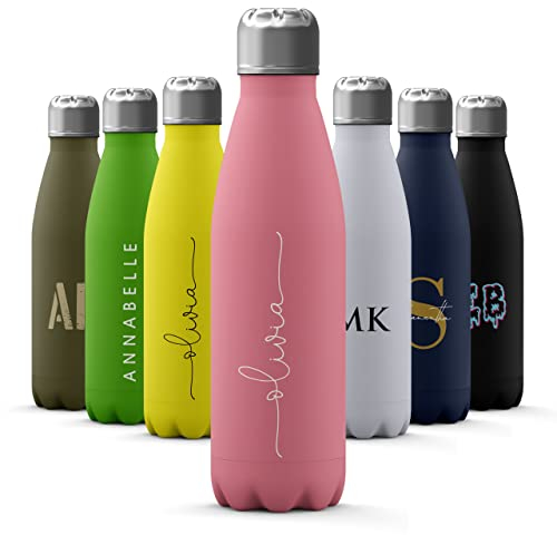 Tirita Personalised Water Bottle - Thermal Travel Flask for Hot & Cold Drinks - Insulated Stainless Steel Bottle - Gym, Office, School Drink Bottles - 500ml water bottle [10- Name Cursive White]