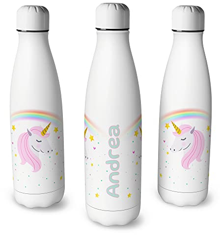 Botella de Agua Unicornio Niña, Botella Personalizada con Nombre, Botella Termo Acero Inoxidable Doble Pared, Libre BPA Tamaño 500ml (Unicornio 1)