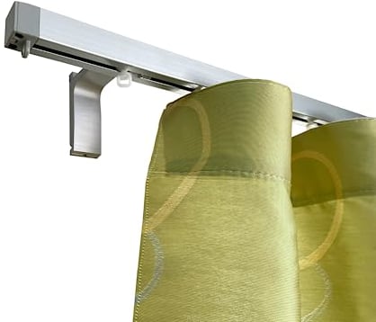 TENDAGGIMANIA Bastone Tenda Soffitto/Parete Moderno L.100CM Colore ARGENTO- Binario per Tende a Onda a Corda e Manuale-Terminali e Tappi inclusi- Binario Tenda Modello Cubo