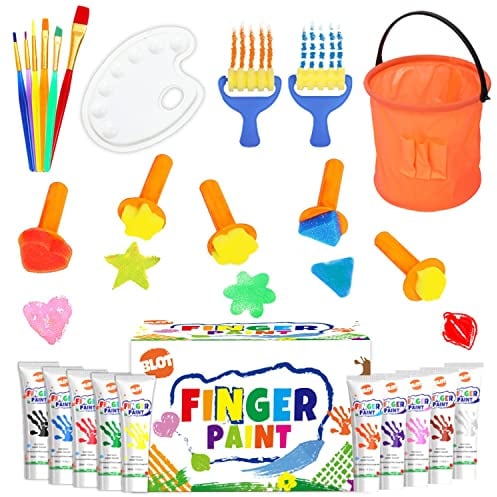 BLOT Fingerfarben Kinder Ungiftig Waschbares Fingermalfarben mit Pinsel Schwämme Palette für Kleinkinder Kindergarten Schule Frühes Lernen