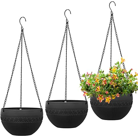 MissFox Pots de Fleurs Suspendre de 3 Paquet(diamètre - 17cm), Pot Suspendu Plante Exterieur en Plastique, Arrosage Automatique Jardiniere Suspendue avec Chaîne Suspendue pour Intérieur et Balcon