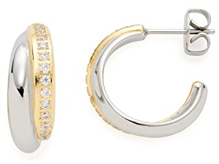 Leonardo Jewels Vineta Ohrringe aus Edelstahl 1 Paar, mittelgroße Creolen in Bicolor-Optik, Zirkonia-besetzte Steck-Creolen, Modeschmuck für Damen, 022159