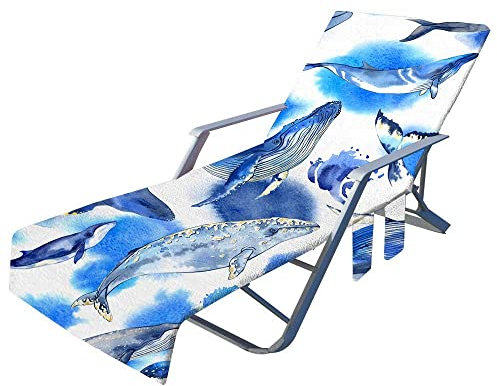 Highdi Sun Lounger Towels with Pockets, Beach Sunbed Towels, Beach Chair Cover Towel, Chaise Lounge Towel Cover, Lounger Mate Beach Towel for Garden Pool (75x210cm,blue whale)