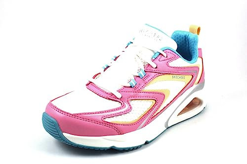 Skechers Tres-air, Basket Femme, Rose Duraleather Maille Blanche Bleue et Nat,38 EU
