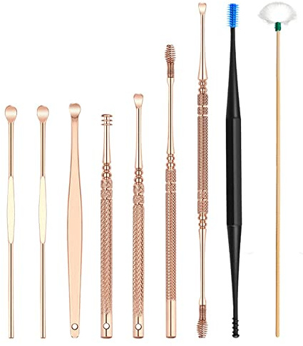 9 Pieces Stainless Steel Rose Gold Ear Picks Set Earwax Cleaner Tool Set Stainless Steel Earwax Removal Tool Spring Earwax Cleaner Tool Set for Adults Kids