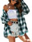 Zontroldy Plaid Flanellhemden für Damen, übergroß, langärmelig, Knopfleiste, Büffelkariert, Hemd, Bluse, Tops, weiß / grün, Groß