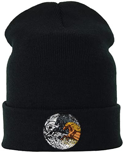 EXPRESS-STICKEREI Lustige Strickmütze - Warme Wintermütze mit Motiv Galoppierende Pferde - Strickmütze - Beanie für Damen und Herren - Unisex Wollmütze - Tiermotiv Haube mit Spruch