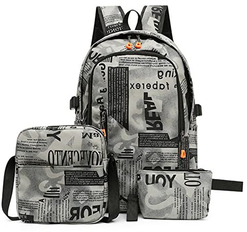 Yannaky Sac à Dos pour Enfants 3Pcs / Set Junior Ordinateur Portable Sac À Dos De Garçons High Boys-Grey,30Cm*17Cm*49Cm