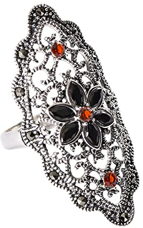 KnBoB 925 Silber Ring für Damen, Hohl Blume mit Rot Zirkonia Schmuck Trauringe Größe Verstellbar