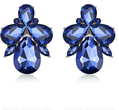 EVER FAITH Strass Kristall Art Deco Ohrstecker Bankett Prom funkelnde Tropfen Marquise Ohrringe für Damen Saphir Blau Silber-Ton