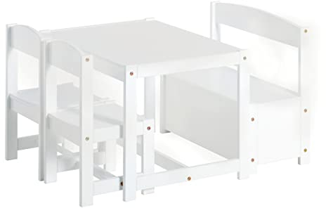 Hoppekids Mathilde Sitzgruppe, bestehend aus Bank, Zwei Stühlen und Tisch in Weiß