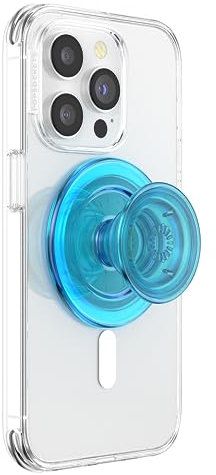 PopSockets Phone Grip Compatible with MagSafe, Adapter Ring for MagSafe Included, Phone Holder, Wireless Charging Compatible - Electric Blue Translucent