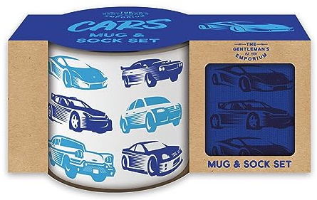 Robert Frederick Car Enthusiast Gift Set | Enamel Mug & Socks with Car Design | 320ml Travel Mug | Gift for Motoring Fans