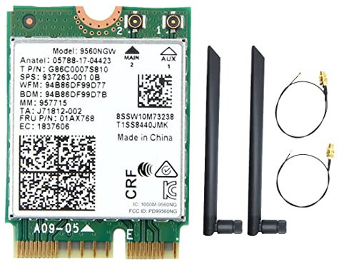Comphic WiFi-Karte 9560NGW + 2 x Antenne 1730 Mbps AC ohne 9560 2,4 G + 5 G BT 5.0 Adapter 802.11 AC M.2 CNVI 9560NGW WLAN Netzwerkkarte Netzwerkadapter Empfänger