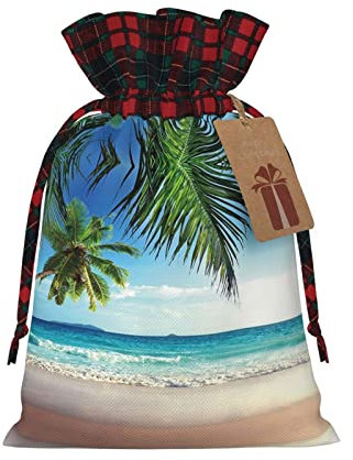 COMAAM Tropical Palm Tree Hawaii Beach Colored Linen Bundle Gift Bag Storage Bag Candy Bag Suitable For Christmas Party Gift Packaging
