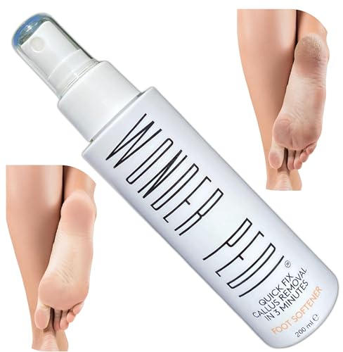 Hornhautentferner, Sofortiges Peeling-Spray für die Füße, Weichmacher für rissige Fersen und abgestorbene Haut, Pediküre-Behandlung kompatibel mit jeder Fußfeile. Wonder Pedi (200 ml)