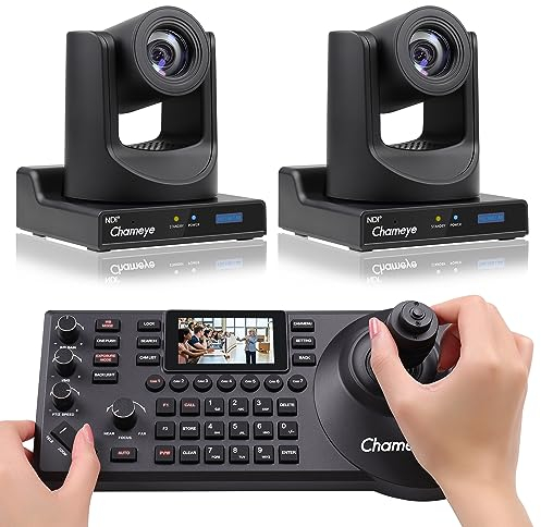 Chameye NDI PTZ Kamera Kit 30x Optischer Zoom KI-Auto-Tracking 3G-SDI HDMI USB3.0, mit 2 Stück 30x-NDI PTZ Kameras + PTZ Controller für YouTube vMix OBS Live-Streaming, C730Nx2+E300 - K230N