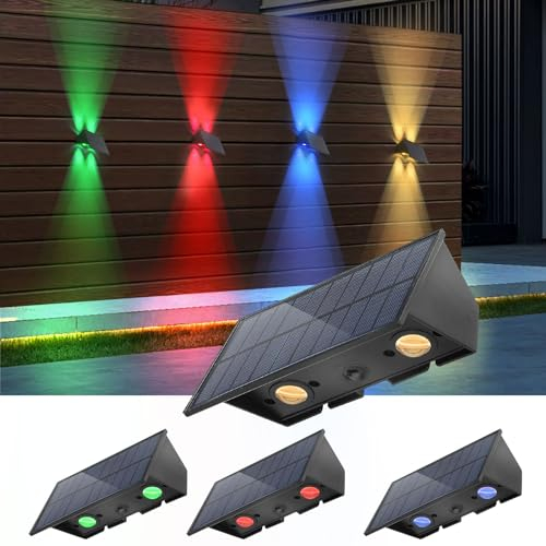 Lampop Solar Hof Wandleuchte 4 Stück RGB Aussen Wandleuchten Solar Auße Zaun Beleuchtung Auf und Ab Lumineszenz IP65 Wasserdicht Geeignet für Innenhöfe Zäune und Wände Beleuchtung Automatisch