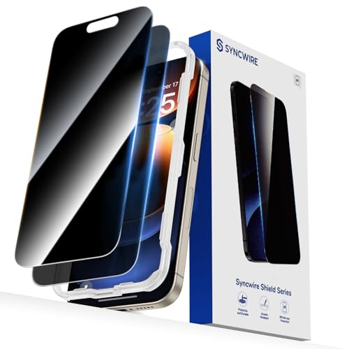 SYNCWIRE Panzer Sichtschutz Glas für iPhone 15 Pro, [2 Stück] 9H Härte Displayschutz Privacy Screen, Anti-Spähen Blickschutzfolie, HD Schutzglas Anti-Fingerprint, Kratzfest, Blasenfrei