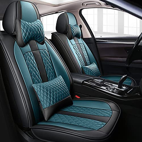 Maidangdang Autositzbezüge Vordersitze 2 Stück für Audi Q5 SQ5 2008-2023, Leder Sitzbezüge Auto Set Kompatibel mit Airbag, Allwetter-Schutz Auto-Schonbezüge Set mit KopfkissenSchwarz Blau