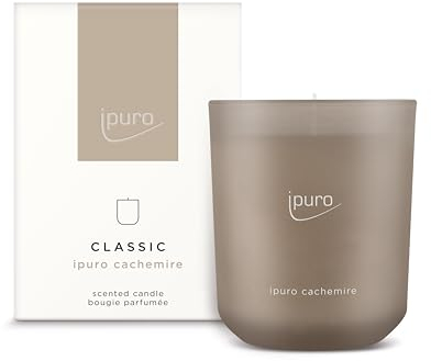 ipuro Classic dekorative Duftkerze - CACHEMIRE | Duftkerze im Glas mit zarter Rose & würziger Johannisbeere über Zedernholz & Amber | Kerzen mit langanhaltendem Duft | Raumduftkerze in beige 270g