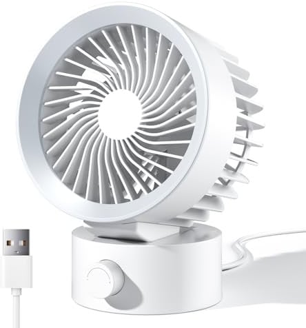 KinYiLO USB Desk Fan, Small Fans for Desktop, Strong Airflow Stepless Adjustable, Ultra Quiet Cooling, Plug In USB Powered, Portable for Home Office Dorm Indoor Laptop PC, White