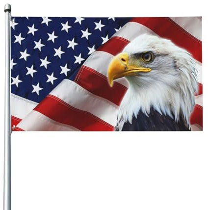 Drapeau d'Amérique du Nord - 150 x 90 cm - Aigle à tête blanche - Drapeau des États-Unis - Pour maison, pelouse, décoration à suspendre - Bannières de cour - Drapeaux de bienvenue avec 2 œillets