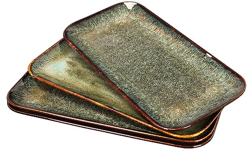 jinsongdafa Ceramic Dinner Plates Set, Set of 4, for Platter Tray Serving Plate - Microwave Oven & Dishwasher Safe,Scratch Resistant,Dinnerware Kitchen Porcelain Serving Dishes, Black Rectangular