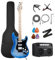 TOSTAR Kit per chitarra elettrica, in legno massello, per destrorsi, per principianti, con amplificatore, pickup HSS, corpo in pioppo, lucidato a mano, blu metallizzato, TST-320-SBM-NEW