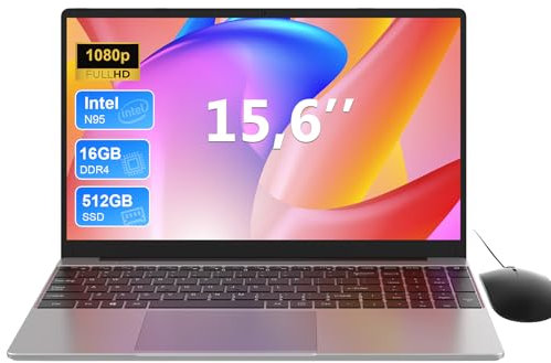 Portátil 15,6 Pulgadas, 16GB RAM+512GB SSD, CPU N95, Win11, Teclado Iluminado con Teclado Numérico, 5G WiFi, Carga tipo C, Ordenador Portátil para el Trabajo en oficina, Estudios y Uso Doméstico