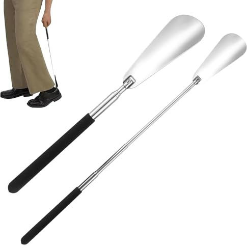 Lot de 2 chausse-pieds longs extensibles télescopiques 26 à 63 cm en métal pour homme, femme et personnes âgées