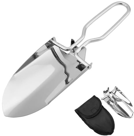 Klappspaten Klein, Mini Gartenschaufel, Edelstahl Camping Schaufel mit Gürtel Tasche, Faltschaufel Handschaufel Pflanzkelle Campingspaten für Garten Blumenkelle Camping Outdoor
